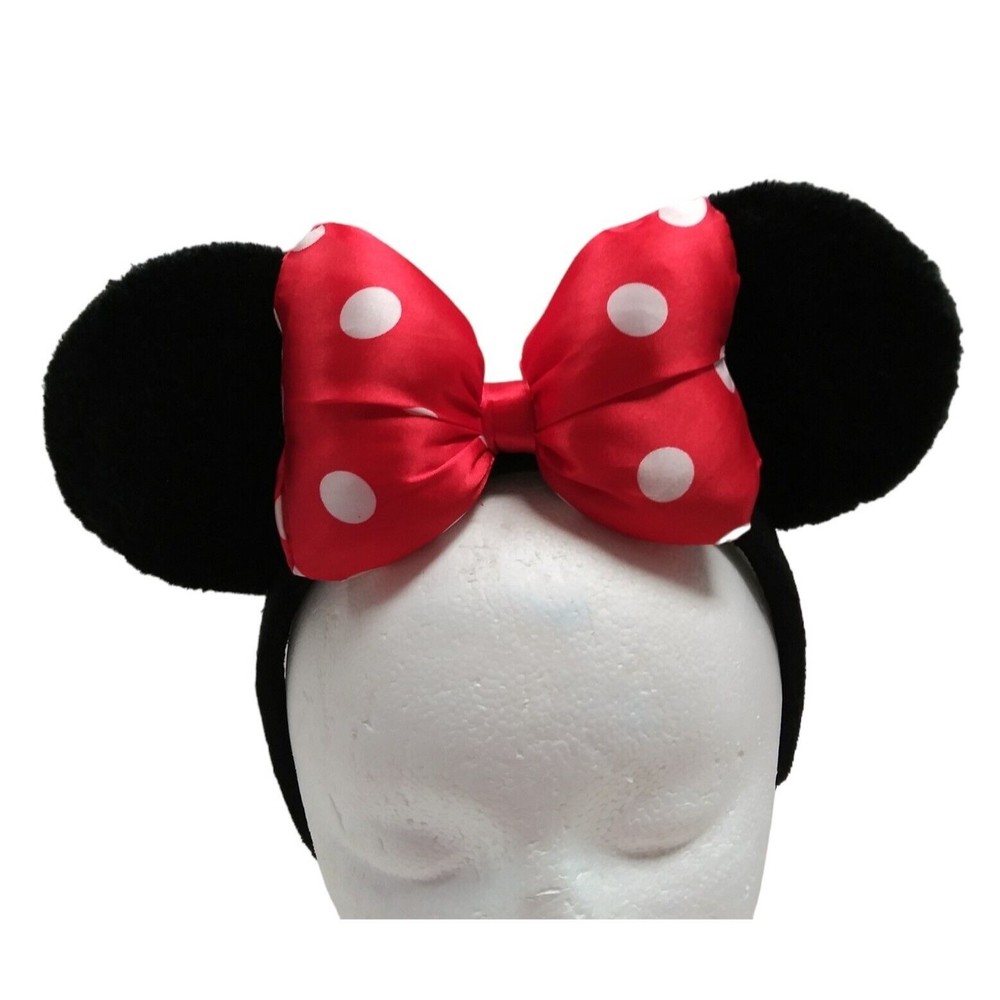 Disney Parks Minnie Mouse Ears Authentic Red Bow Head Band Plump Fluffy No Tag